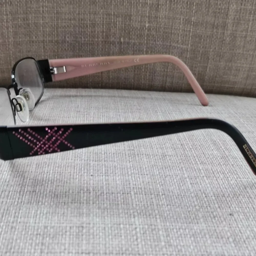 Burberry Women Glasses Frame Pink Crystals Accent Black Metal Frame Made Italy